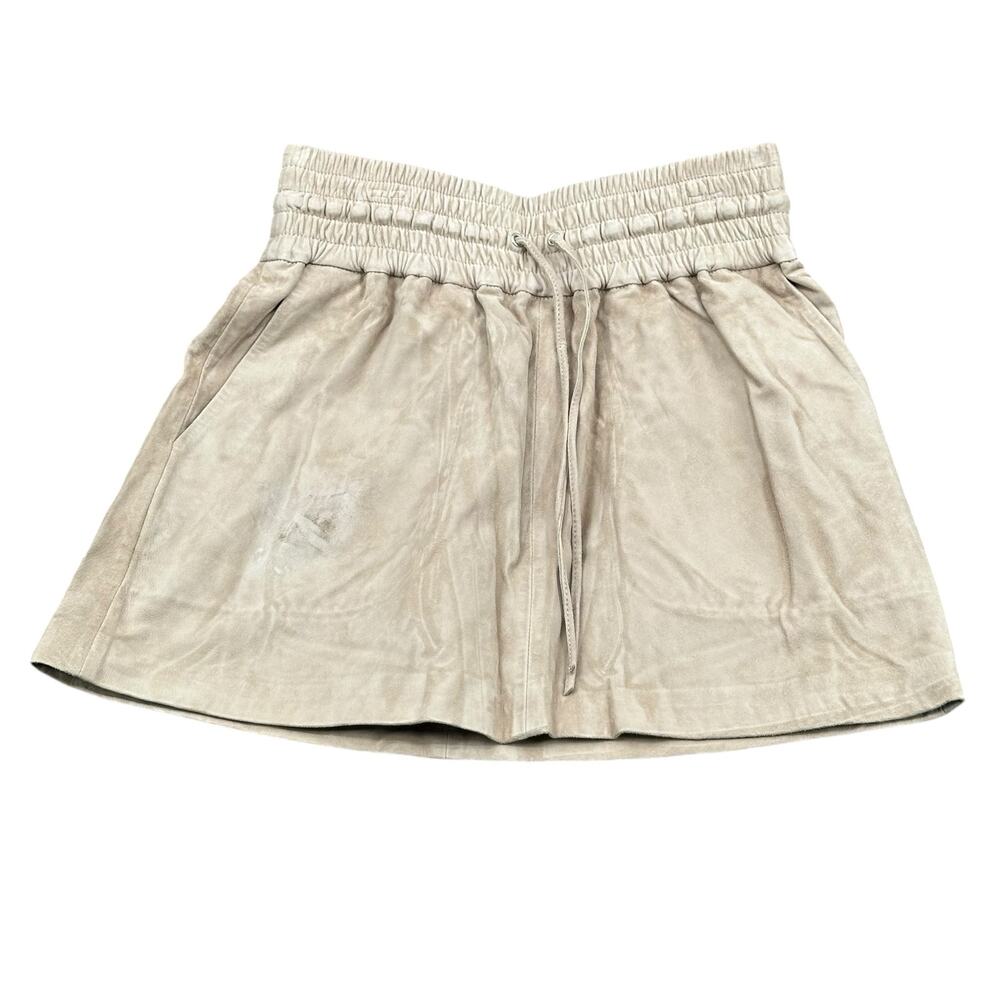Ramy‎ Brook Skirt Womens Small Tan Flax Wilson Goat Leather Mini Festival Club